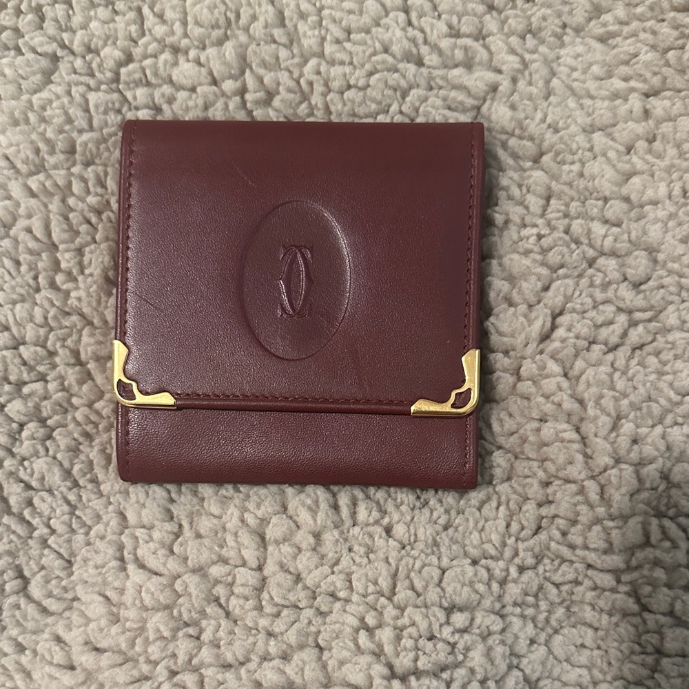 Authentic Cartier Burgundy Coin Case Pouch